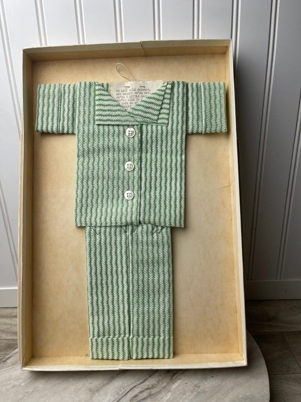 Dishcloth Novelty Pajamas Green Striped Kitchen Handwipers Poem Gift 60s VTG